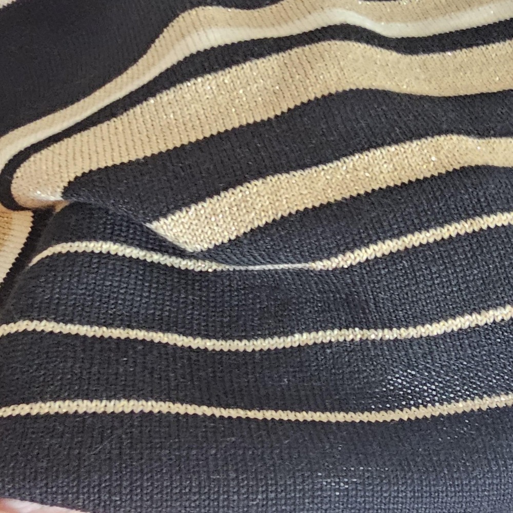 Emma James Sweater Womens Medium Black Gold Metallic Stripe Short Sleeve Knit - Picture 10 of 13